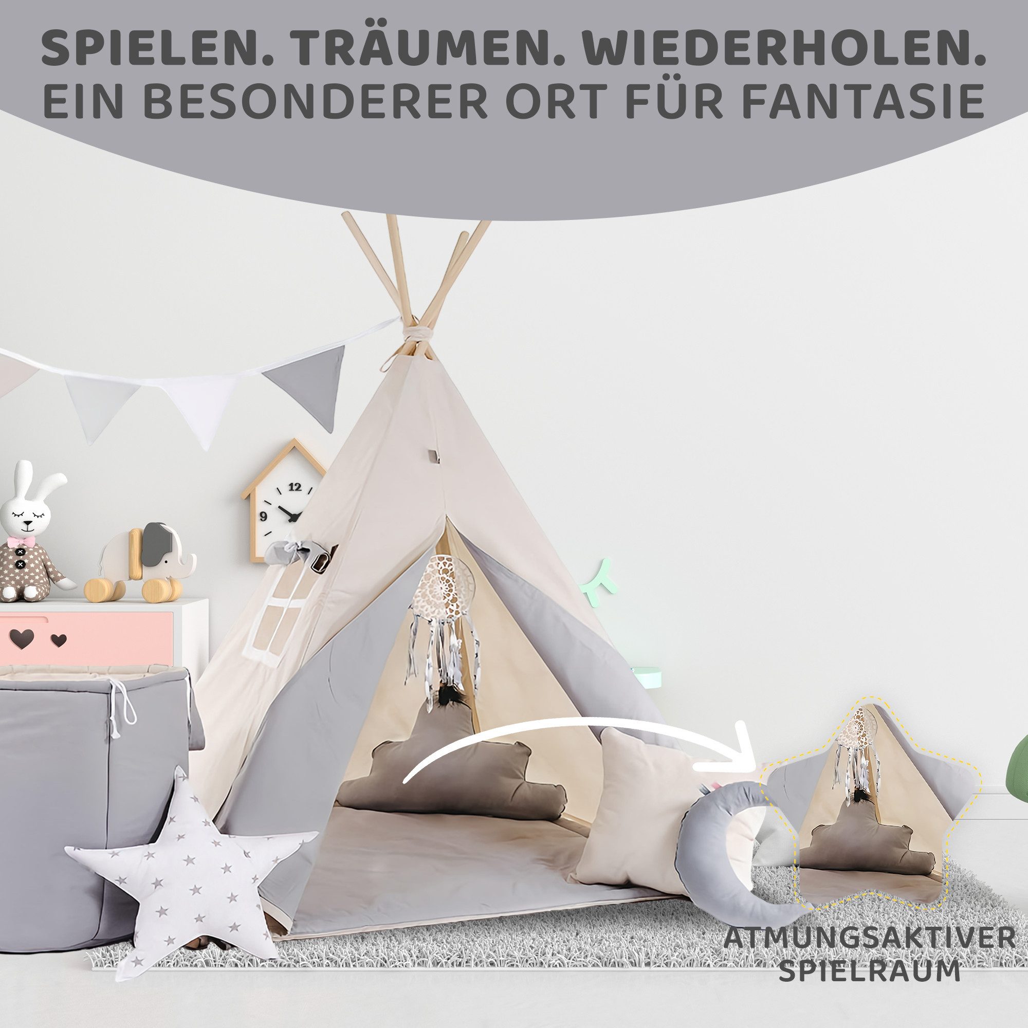 Rainbow Kids Tipi-Zelt Kinderzelt "Grauer Wolf" günstig online kaufen