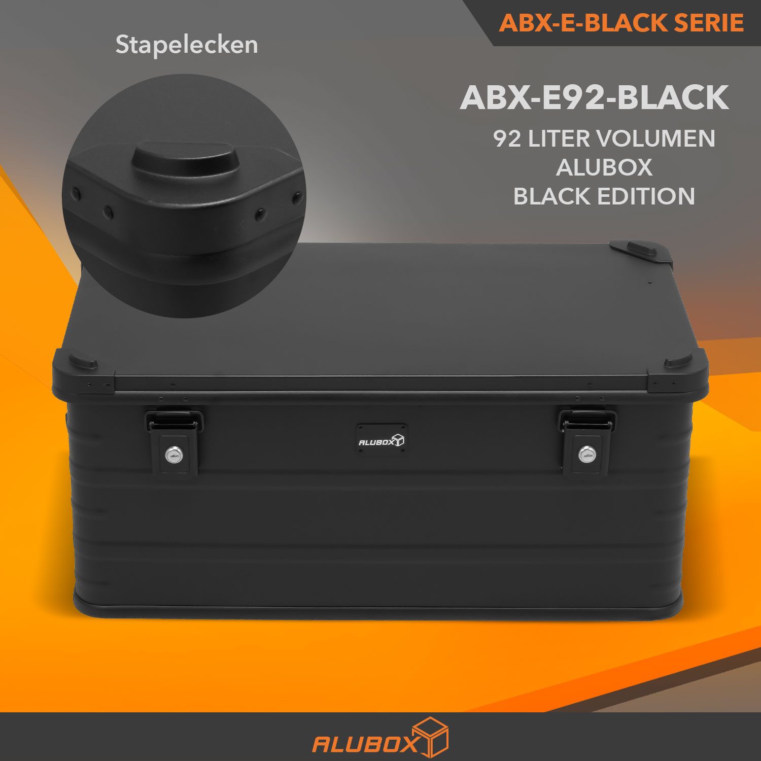 ALUBOX Aufbewahrungsbox E92 Transportbox Aluminium matt schwarz (stapelbar mit der 50 Liter Kiste), spritzwassergeschützt - abschließbar - leicht und formbeständig