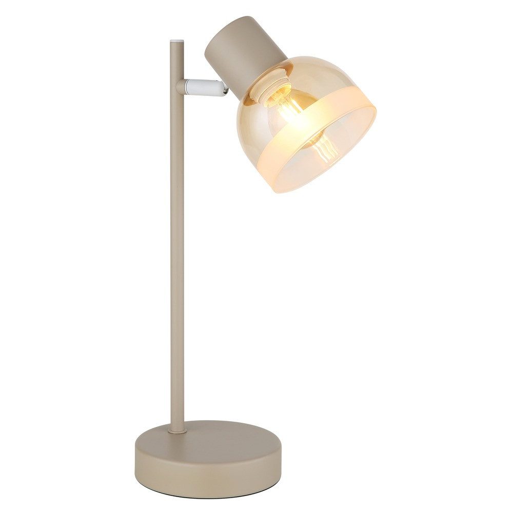 GLOBO LIGHTING Schreibtischlampe, Leuchtmittel nicht inklusive, Tischleuchte Metall Sandfarben Matt amber Glas Beweglicher Spot H 35cm
