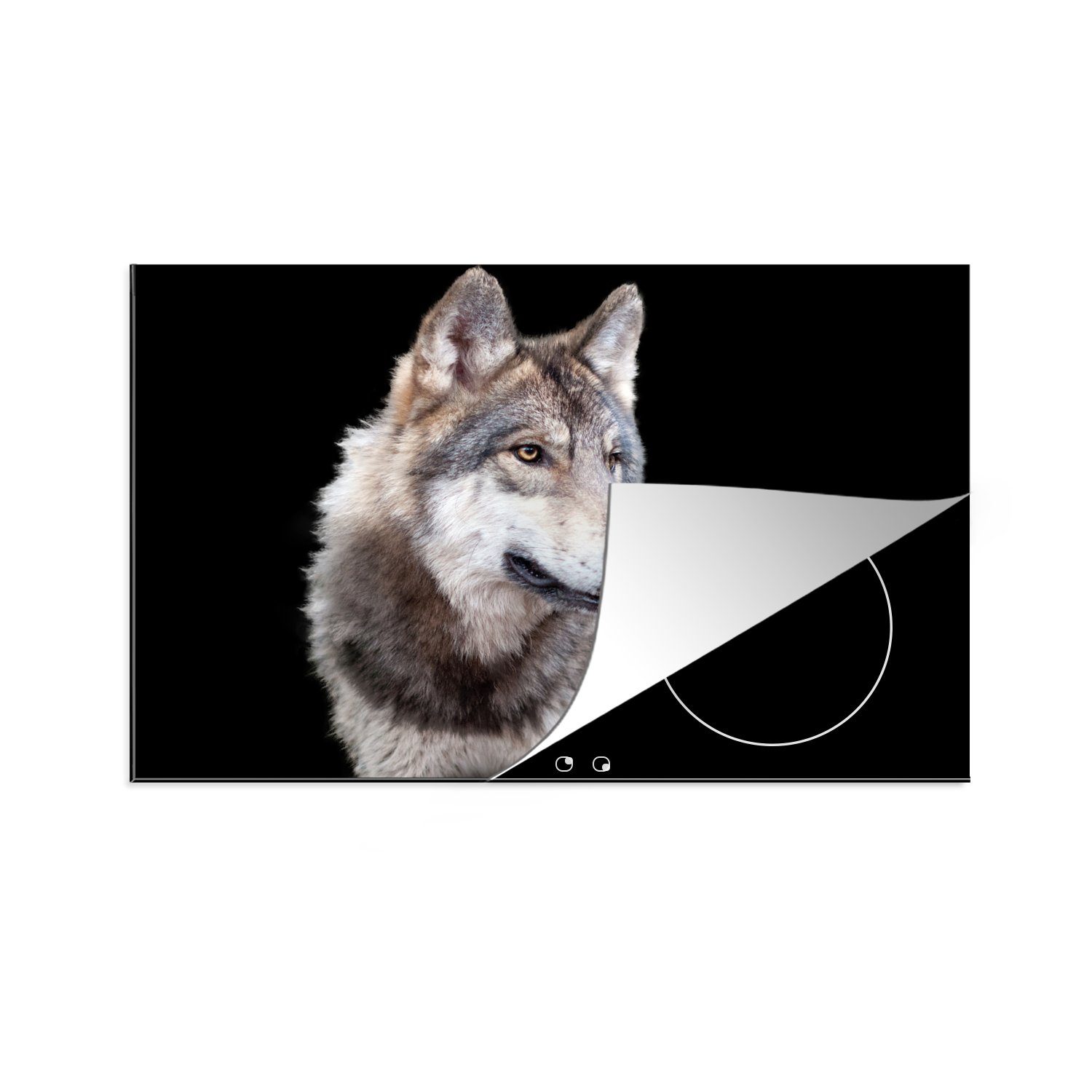 MuchoWow Herdblende-/Abdeckplatte Grauer Wildwolf, Vinyl, (1 tlg), 81x52 cm, Induktionskochfeld Schutz für die küche, Ceranfeldabdeckung | Herdabdeckplatten