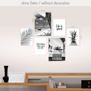 Kreative Feder Poster, Palme, Ananas, Insel, Meer, Urlaub, Strand, Spruch (Set, 6 St), 6-teiliges Poster-Set, Kunstdruck, Wandbild, Posterwand, Bilderwand, optional mit Rahmen, WP509