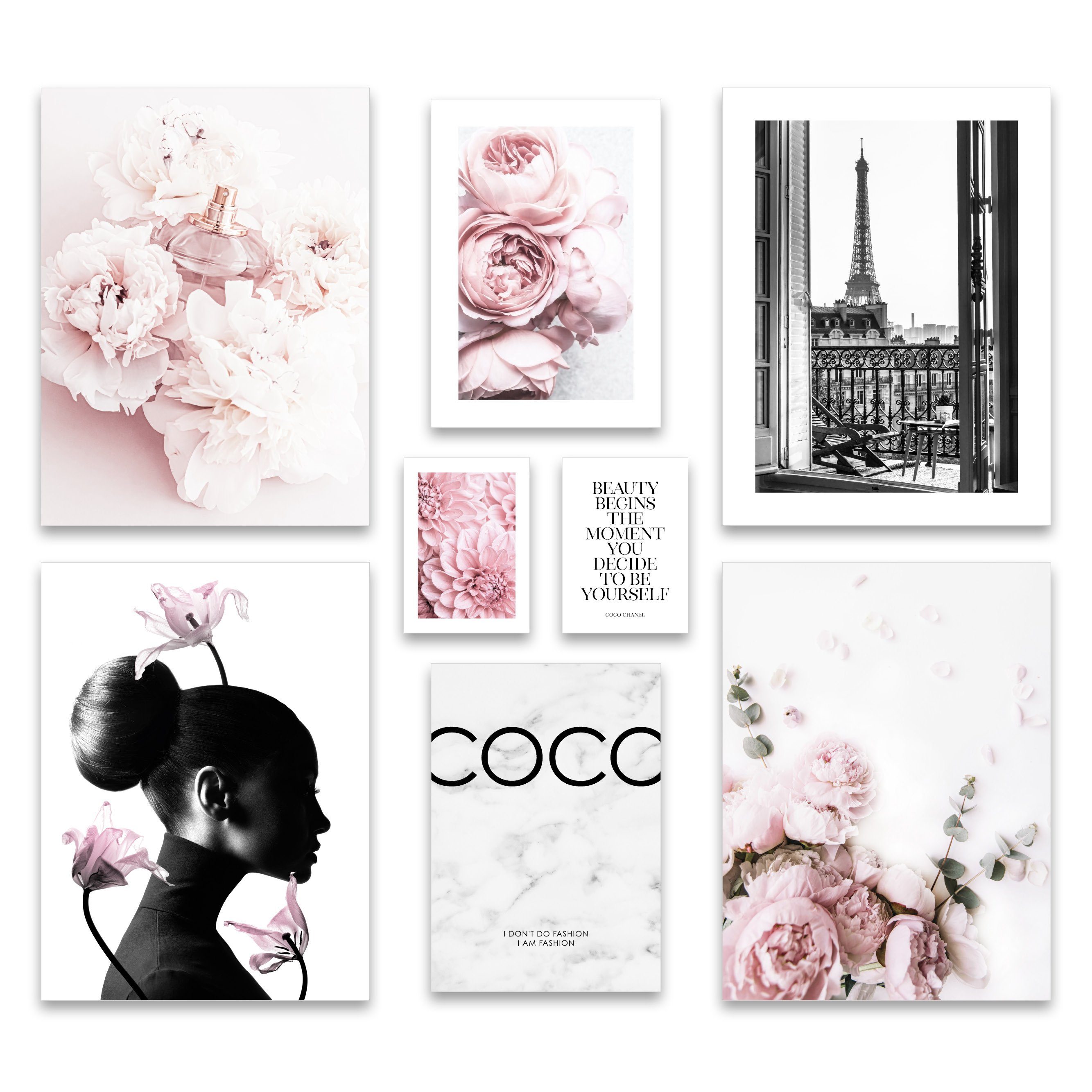 Bilder-Collage Poster Set - COCO I rosa, Paris, Mode I Deko