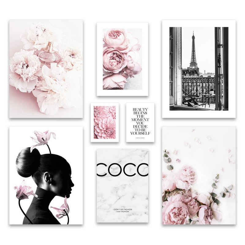 ARTFAVES Poster Set - COCO / 8 moderne Wandbilder / rosa, Paris, Mode