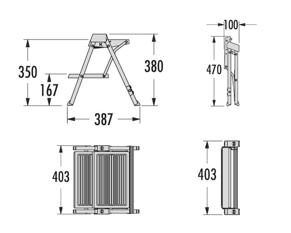 Hailo Klapptritt Step Fix 4410001 Trittleiter 2 stufig Klapptritt Küchenleiter, klappbare Steighilfe für die Küche