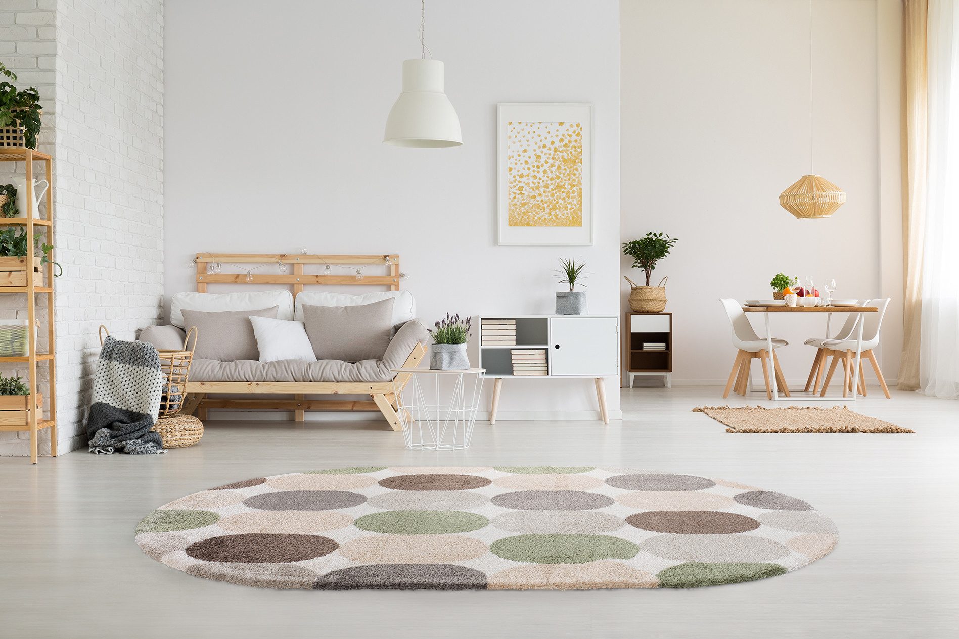 DomDeco Hochflor-Teppich Hochflorteppich Oval EXEMPT Beige-Grün, 160 x 229 cm, oval