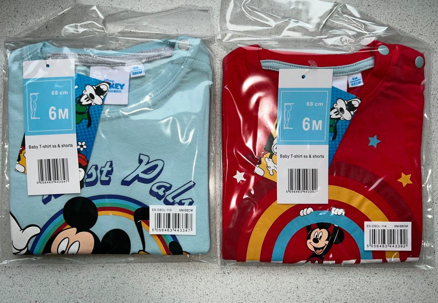 Disney Mickey Mouse Shirt & Shorts 2x Mickey Mouse T-Shirt + Shorts Baby Set 4 Teile 3 6 12 18 24 Monate