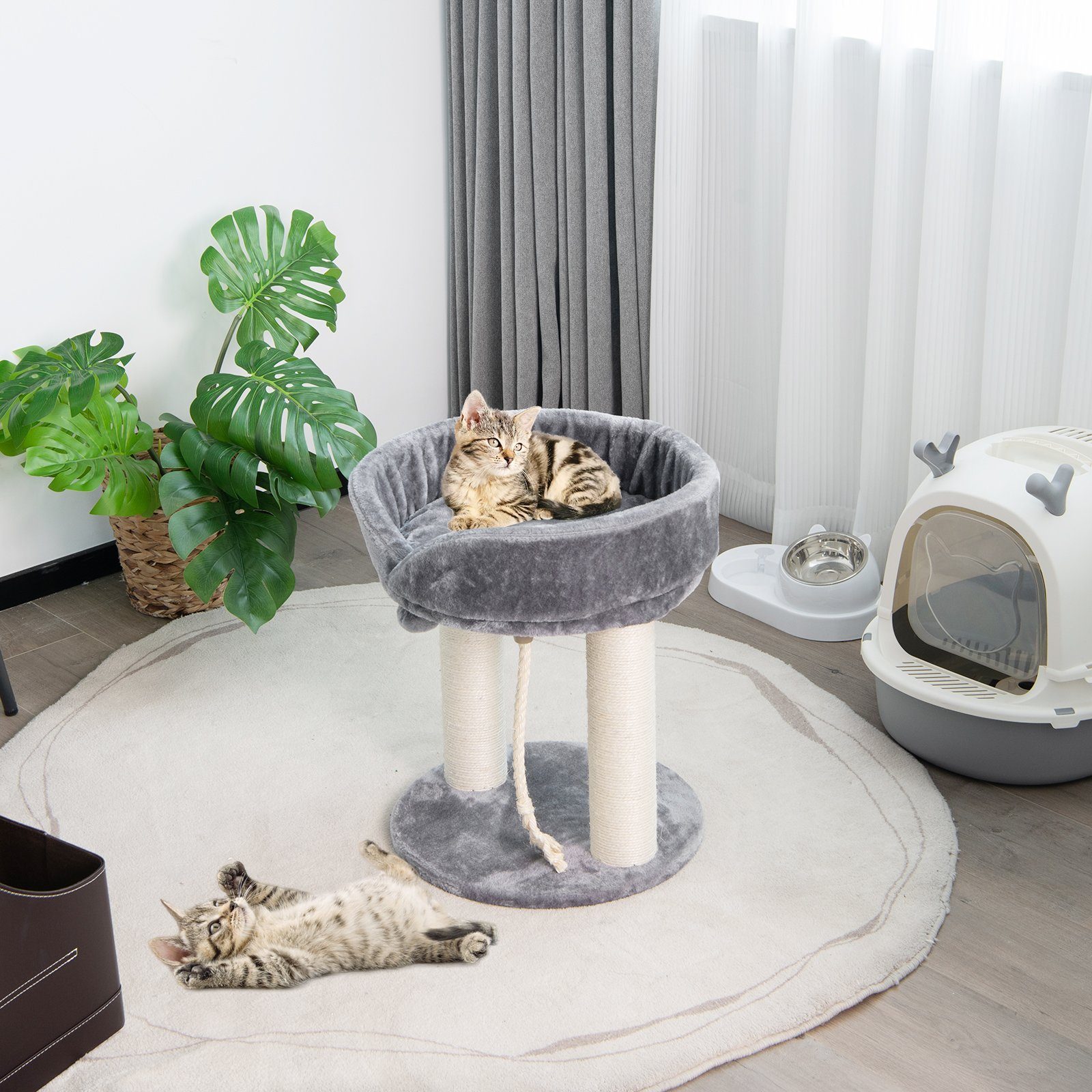 OTTO-Trade™ - Costway Kratzbaum Katzenbaum Katzenmoebel Kletterbaum Mit Fellknaeuel UnD Sisalseil Grau