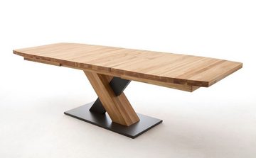 expendio Essgruppe Meo B, (komplette Tischgruppe, Spar-Set, 6-tlg), Wildeiche massiv 180(270)x78x100 cm + 4x Stuhl + 1x Polsterbank
