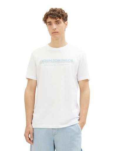 mit T-Shirt white Logofrontprint TAILOR Denim TOM