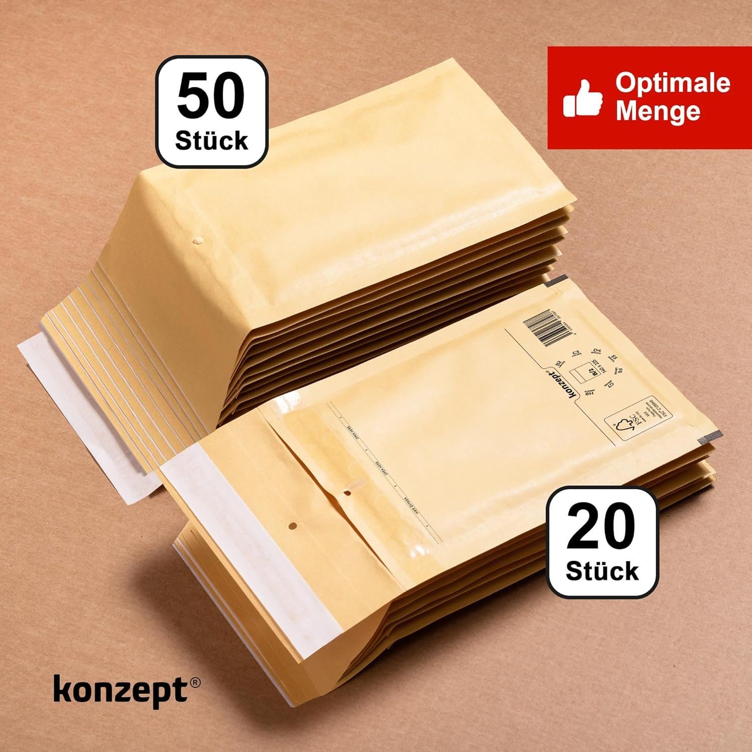 KONZEPT Versandtasche Luftpolsterumschläge, Gepolsterte Briefumschläge, Luftpolstertaschen für Brief, Unterlagen CD, Fotos, Bücher, Kleidung