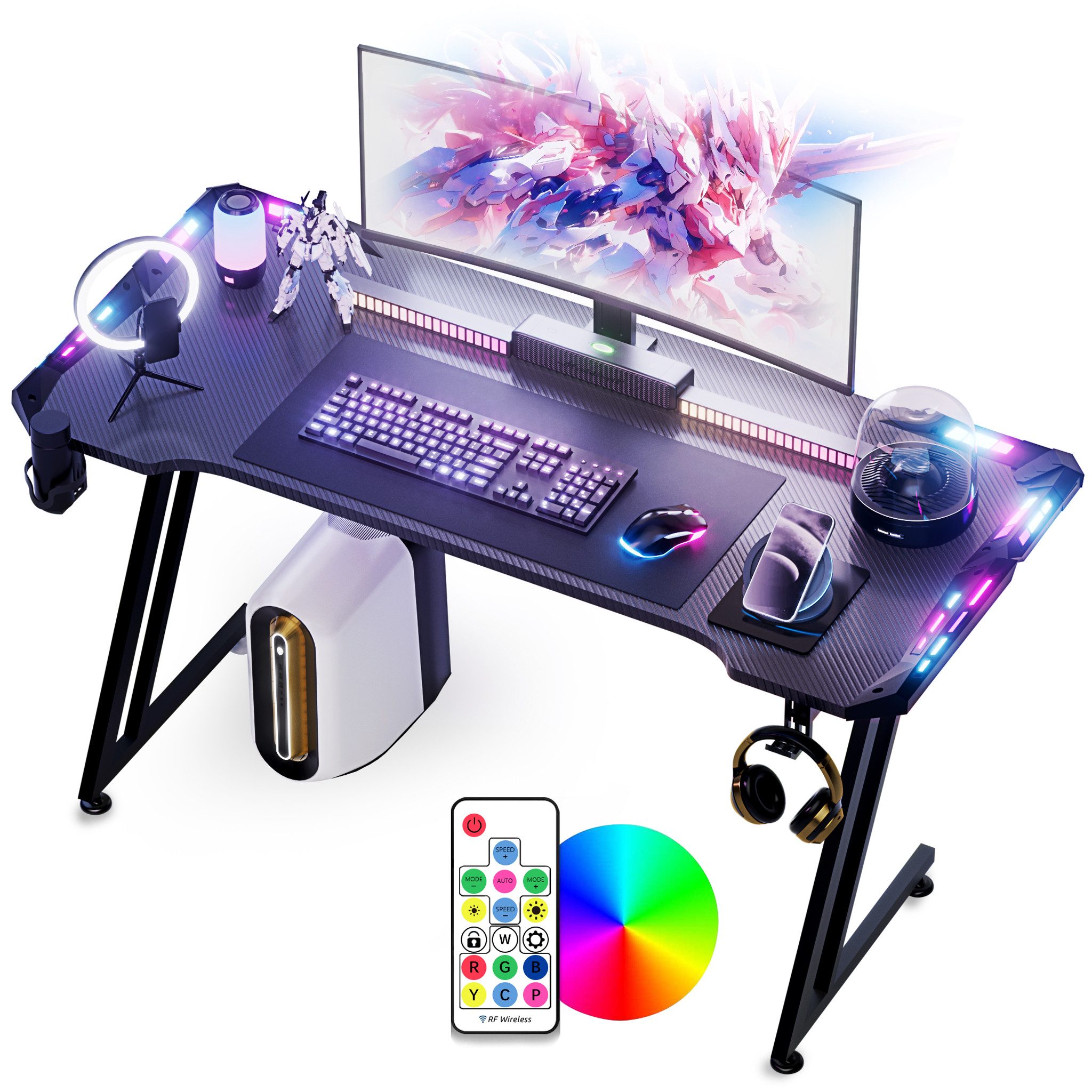 FIVMEN Computertisch Gaming Tisch Schreibtisch Kopfhörerhaken und Getränkeh günstig online kaufen