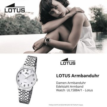 Lotus Quarzuhr Lotus Damenuhr Edelstahl silber Lotus, (Analoguhr), Damen Armbanduhr rund, mittel (ca. 30,5mm), Edelstahl