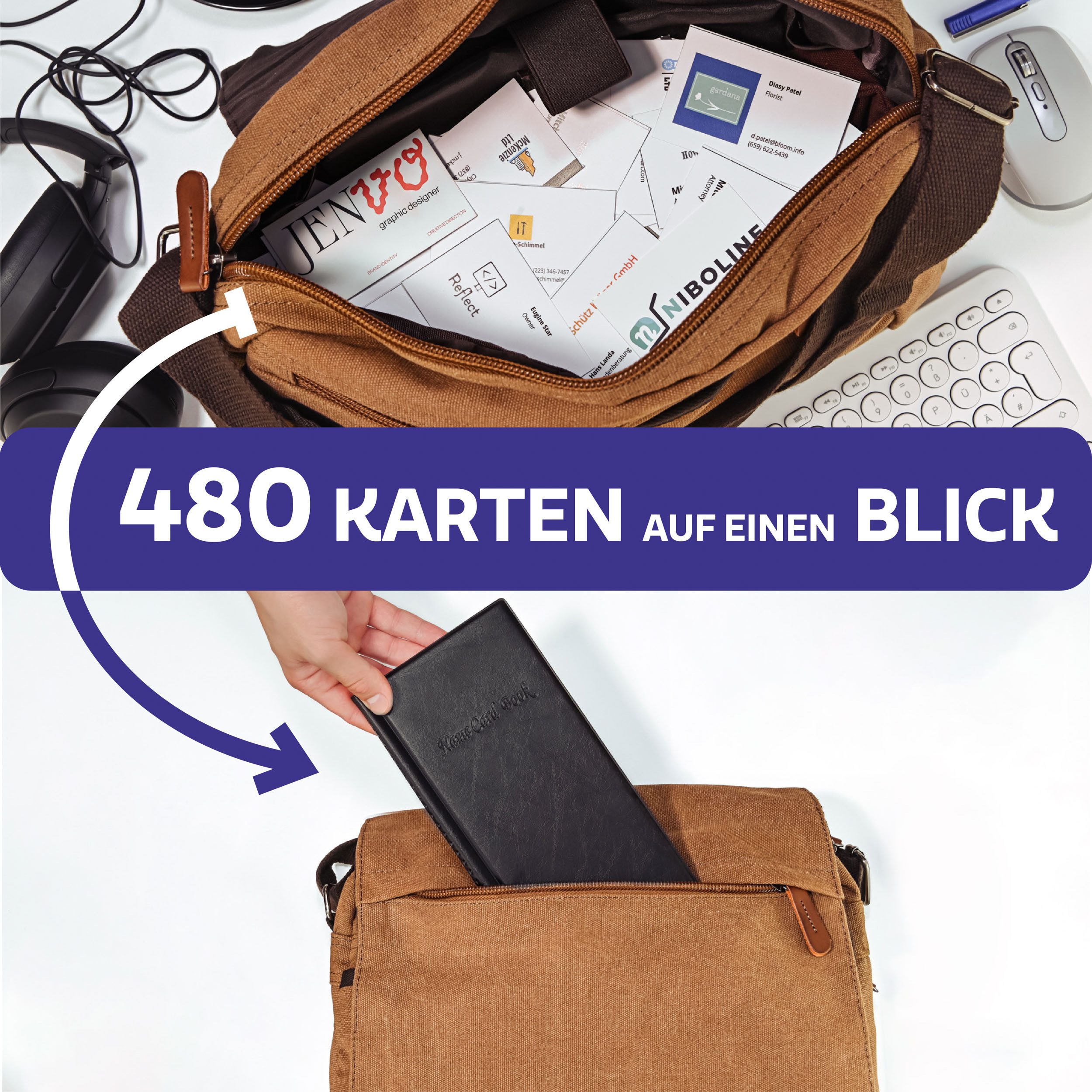 Praknu Visitenkarten Visitenkartenmappe 480 Karten, Visitenkarten Aufbewahrung,Platzsparende Kartenübersicht fürs Büro