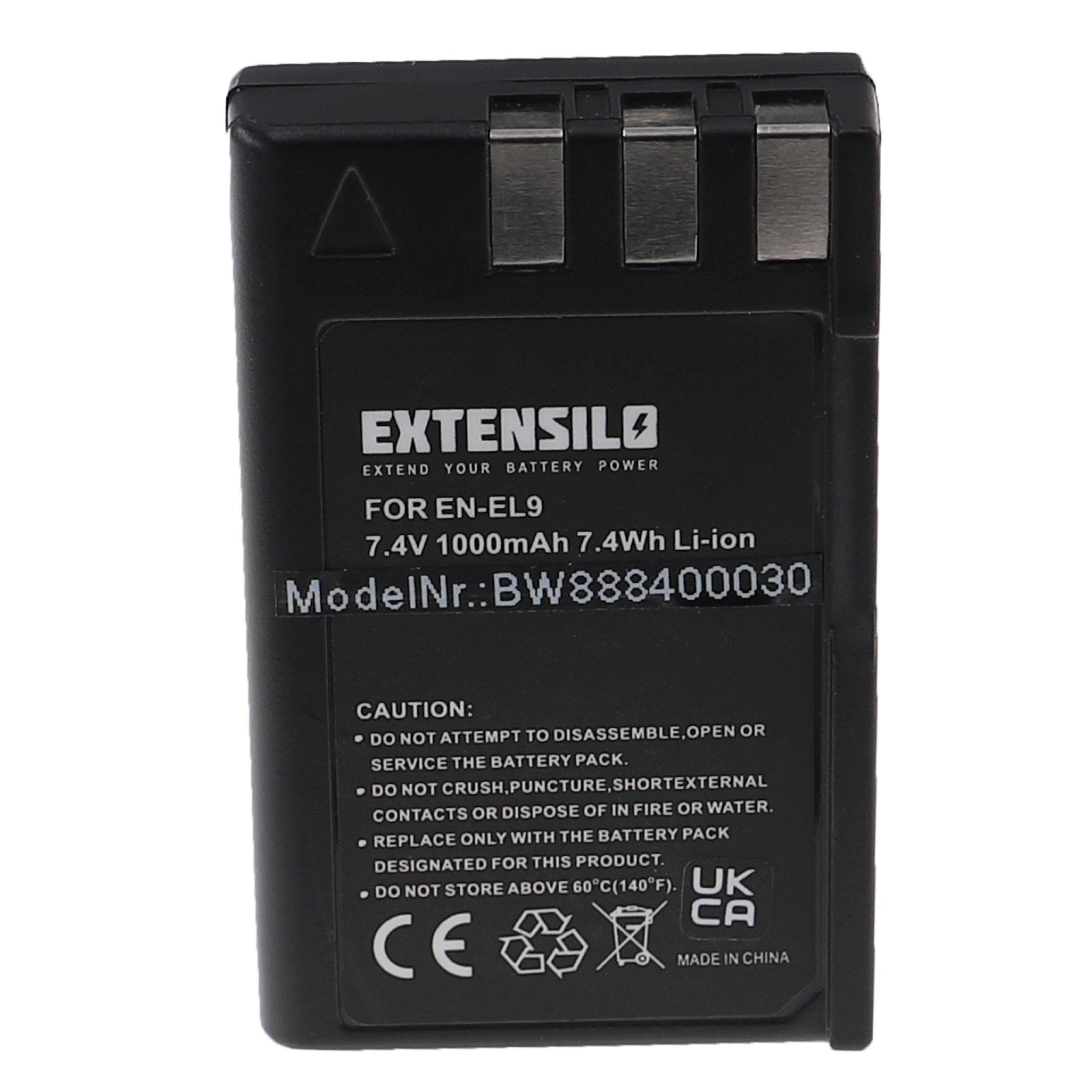 EN-EL9 V) Nikon für Ersatz mAh für (7,4 1000 Li-Ion Extensilo Kamera-Akku