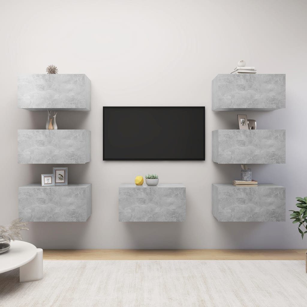 vidaXL TV-Schrank TV-Schränke 7 Stk. Betongrau 30,5x30x60 cm Holzwerkstoff (7-St)