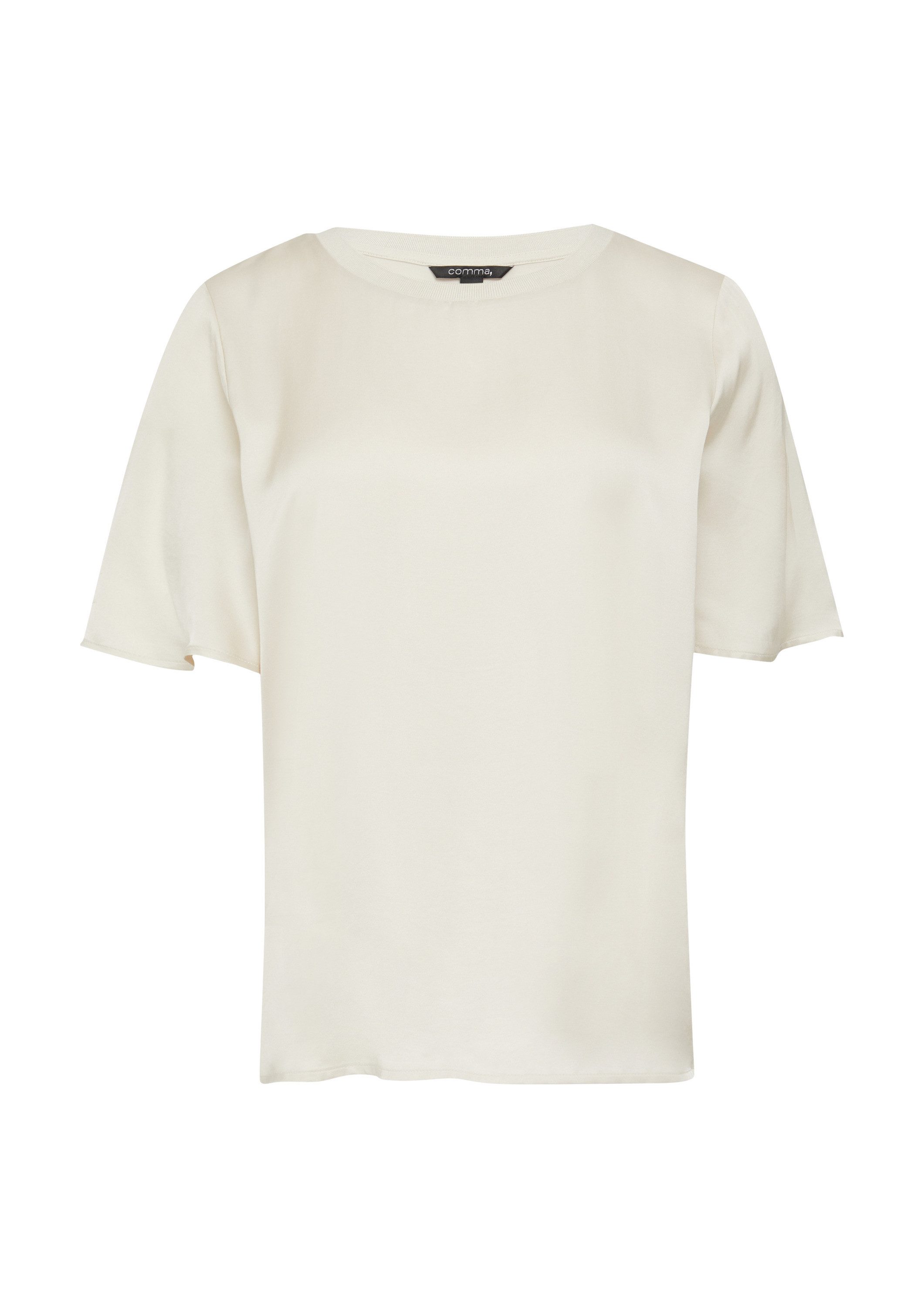 comma Kurzarmshirt T-Shirt Satiniertes Blusenshirt im Relaxed Fit
