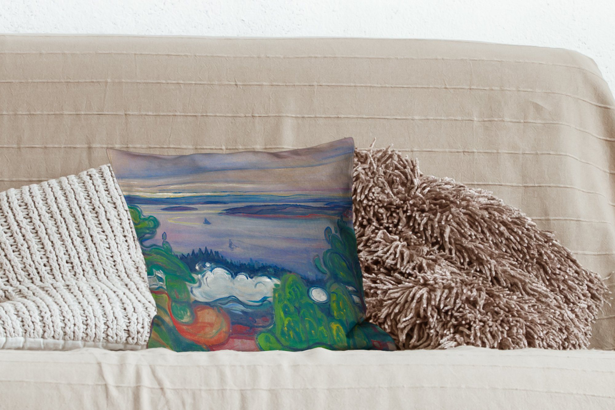 Schlafzimmer, Sofakissen für Füllung - MuchoWow Deko, Wohzimmer, Zugrauch mit Munch, Dekokissen Edvard Zierkissen