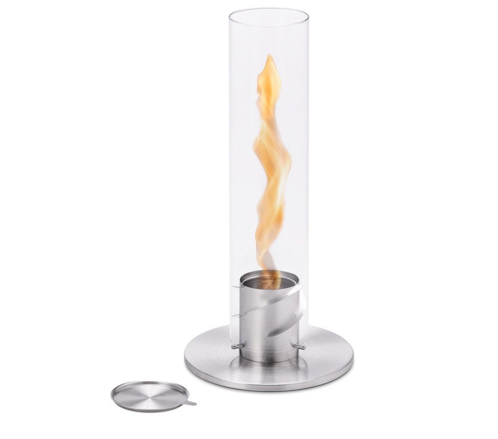 höfats Tischfeuer SPIN 90, 120 (Tischfeuer, Windlicht, Gartenfackel und Bioethanolkamin aus Edelstahl, Tischkamin für Indoor und Outdoor), strahlt angenehme Wärme ab