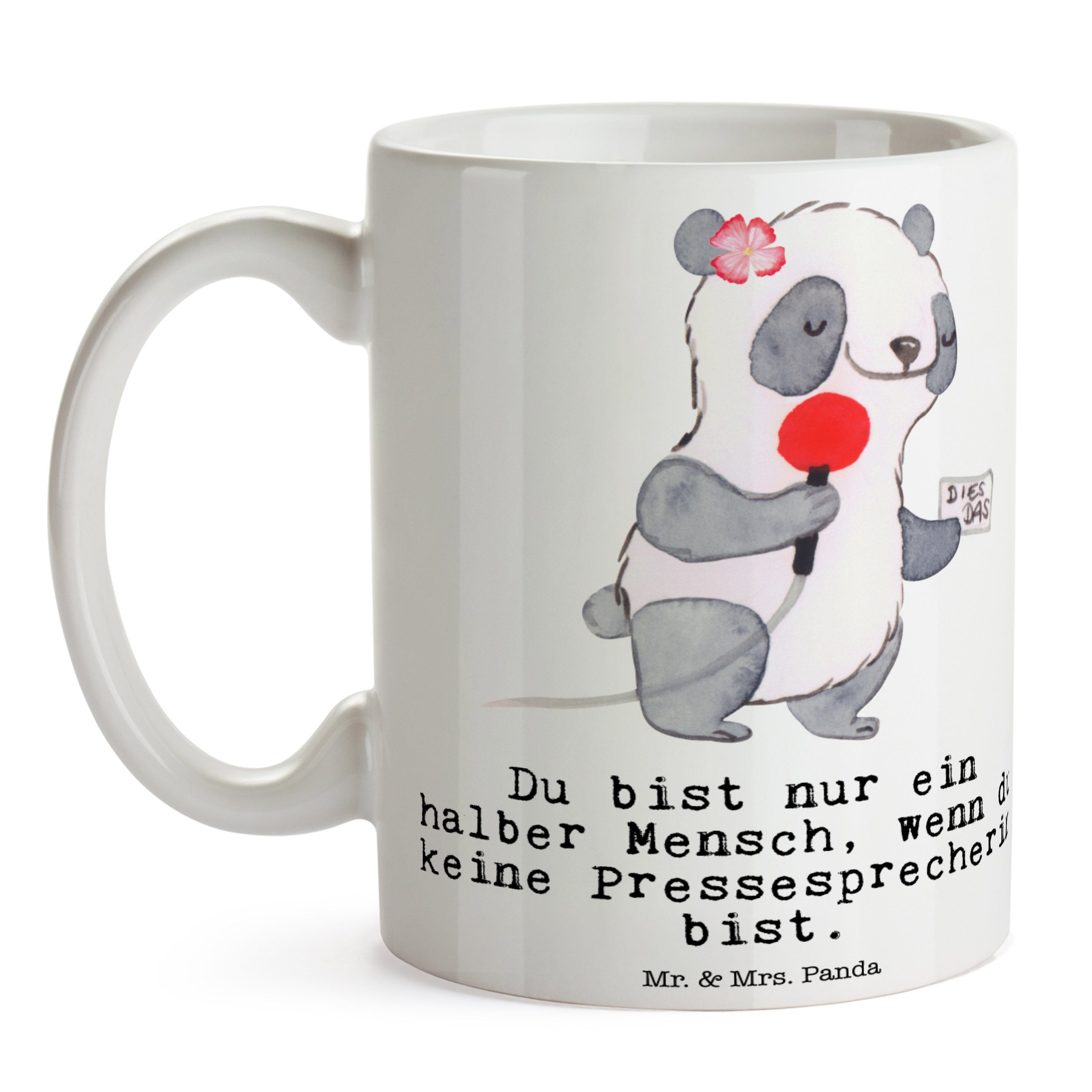 Mrs. Beruf, Panda Tasse Mr. Sprüche, Herz Geschenk, - Tasse mit Keramik - Pressesprecherin & Weiß Te,