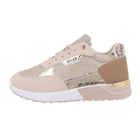 Ital-Design Damen Low-Top Freizeit Sneaker Flach Sneakers Low in Beige