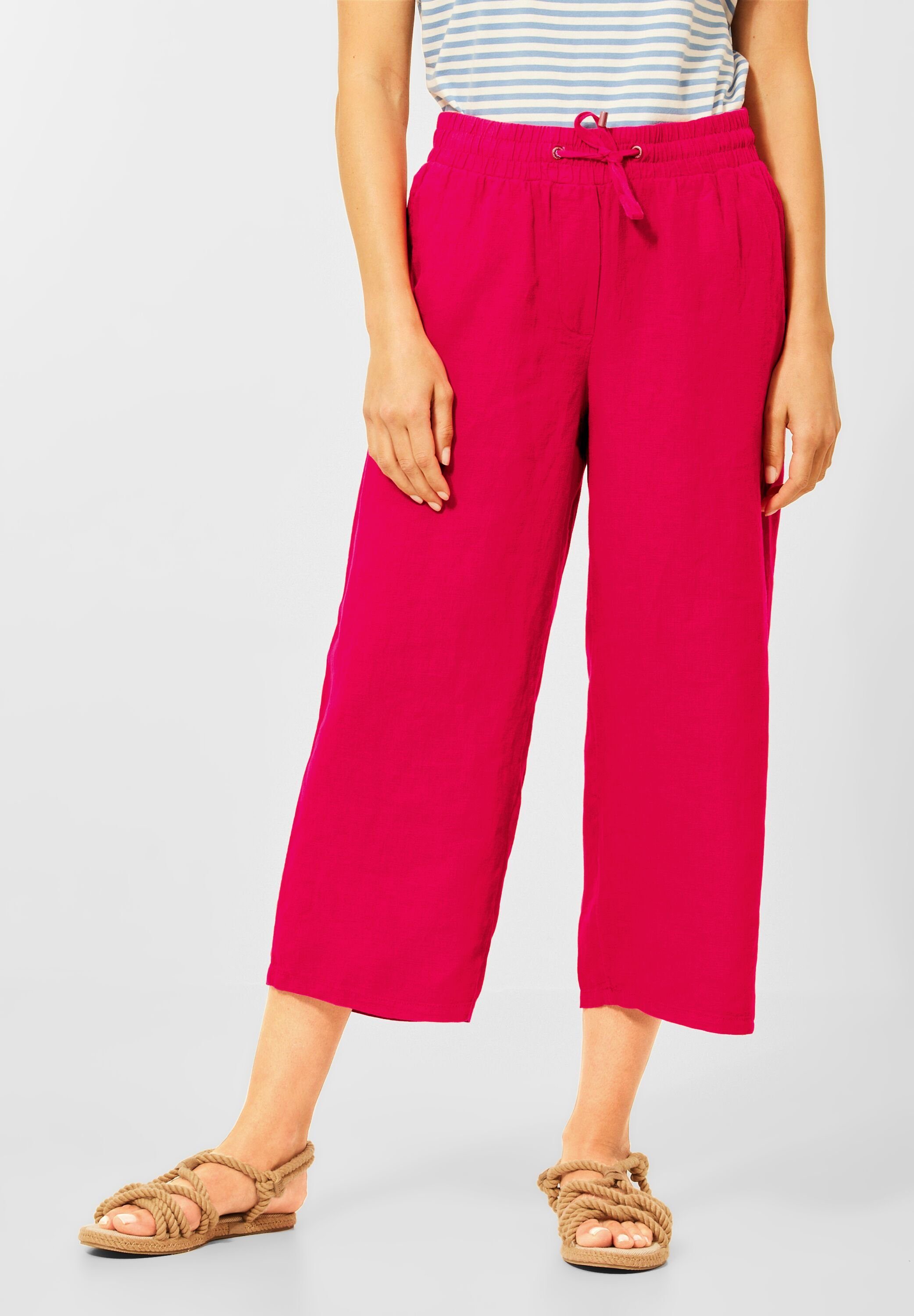 Cecil Culotte Cecil Loose Fit Leinenhose in Rasberry Red (1-tlg)  Tunnelzugbändchen