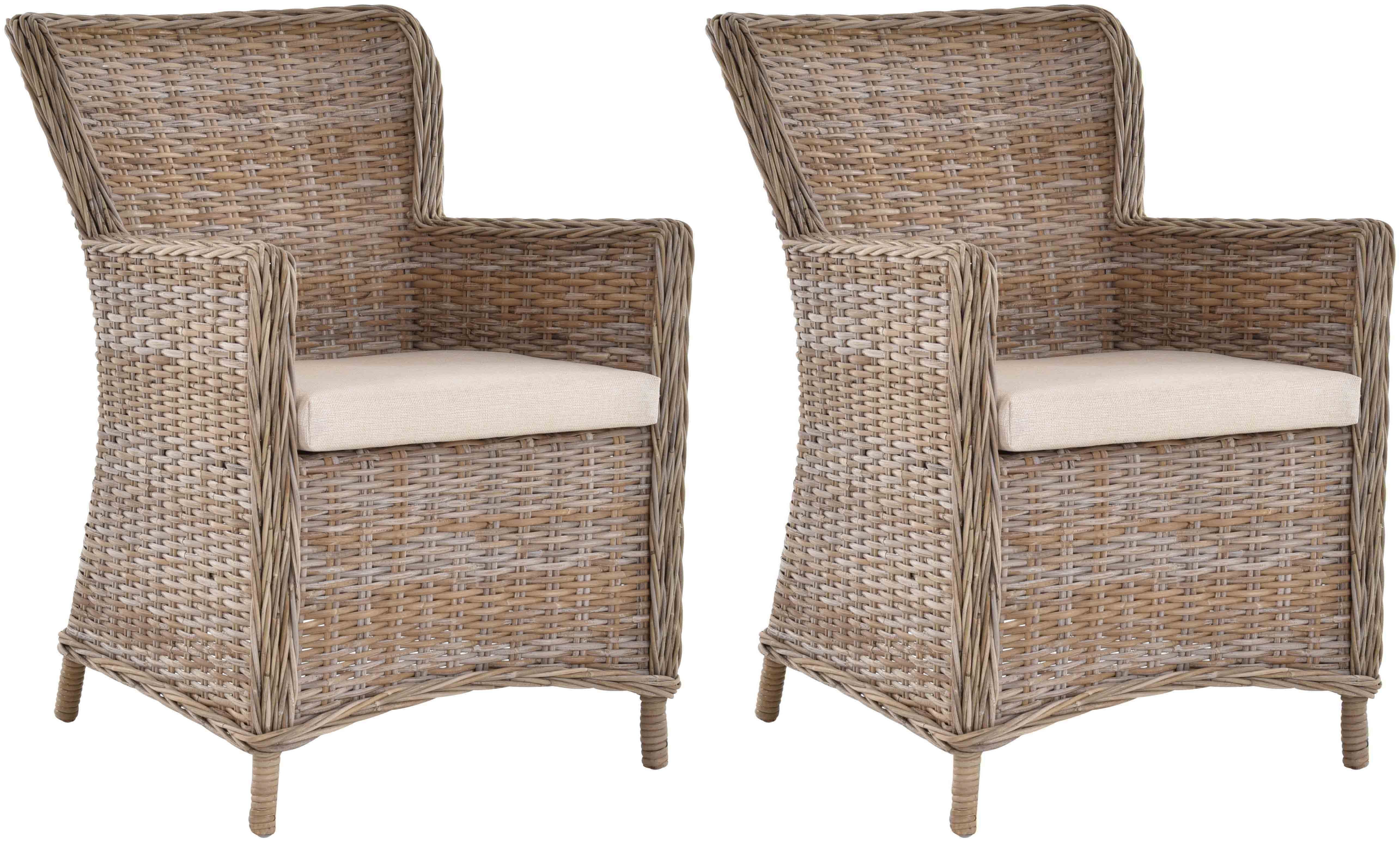 2er Home Rattan Natur Esszimmersessel Sessel, Stil Set Armlehnsessel, Grau Rattansessel Krines Skandinavischer Natur Esszimmer