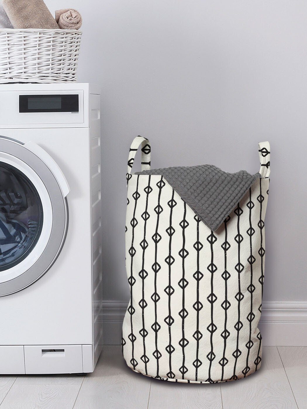 Abakuhaus Wäschesäckchen auf Linien Streifen Griffen für Wäschekorb Kunstformen mit Kordelzugverschluss Waschsalons