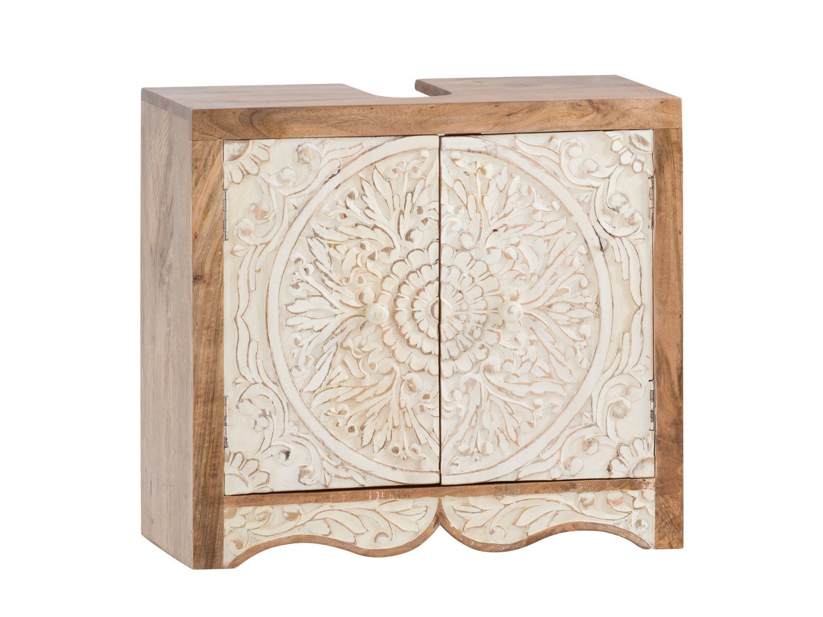 massivum Waschbeckenunterschrank Delhi aus massivem Mangoholz, geschnitzt günstig online kaufen