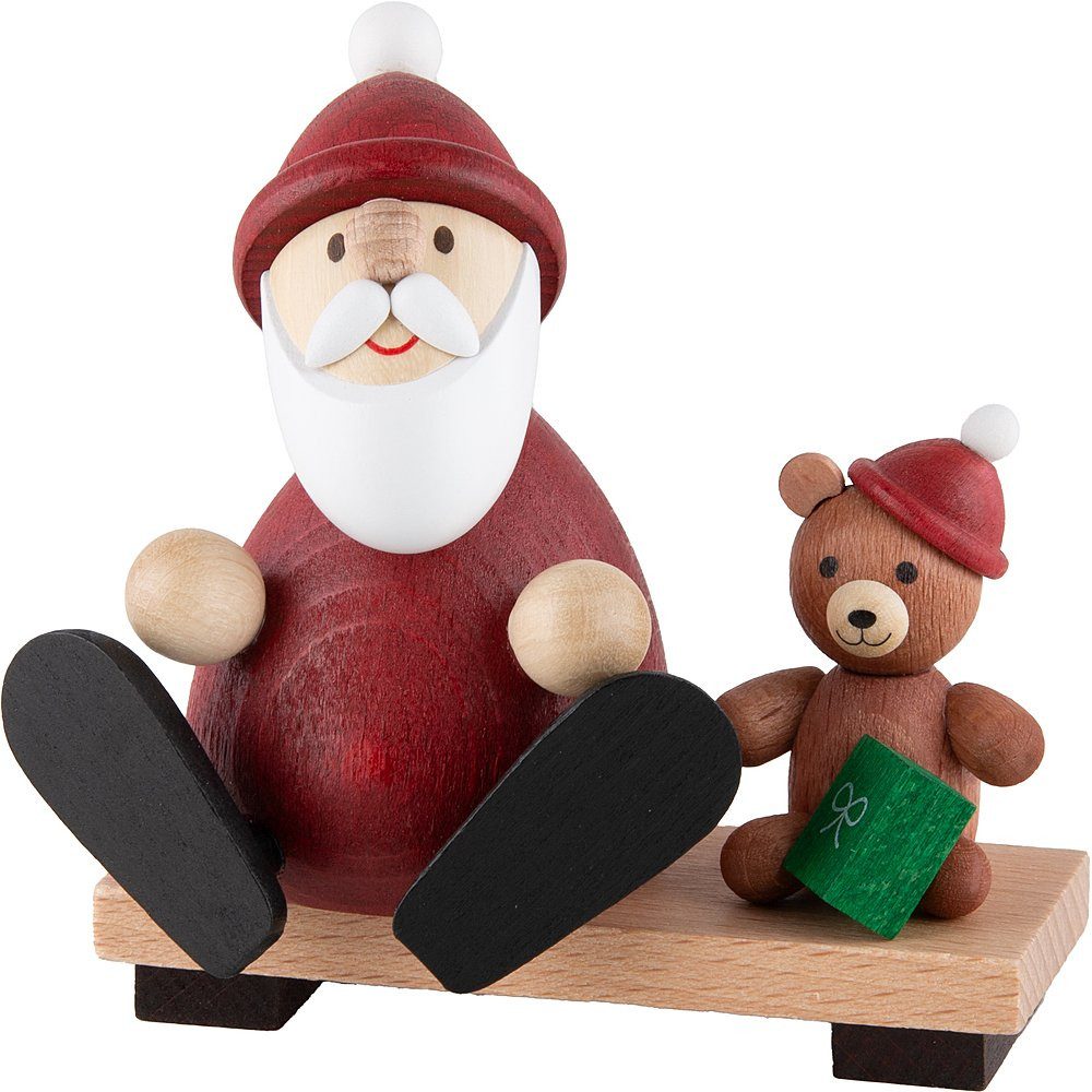 Ullrich Kunsthandwerk Dekofigur Weihnachtsmann mit Teddy auf Bank (8,5cm) von Ullrich Kunsthandwerk