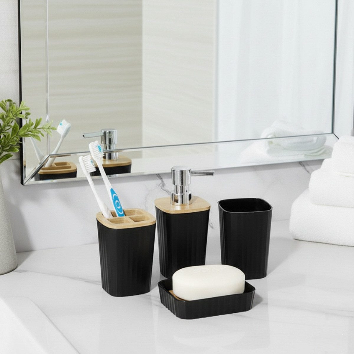 Cheffinger Badaccessoire-Set Badezimmer-Set 5-tlg – Modernes Zubehör für Bad & Gäste-WC, 5 tlg.