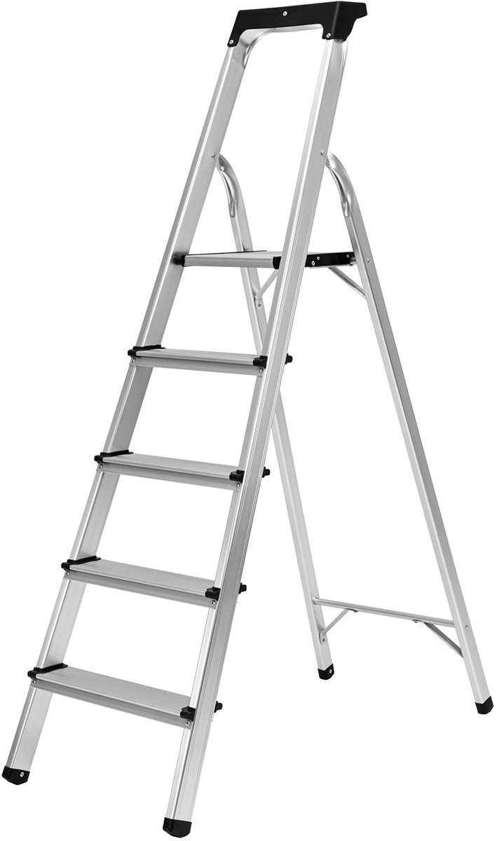 Craftfull Stehleiter Aluminium 3 Jahre Garantie Haushaltsleiter 3-6 Stufen (Haushaltsleiter, Stehleiter, Leiter aus Alu, Leiter, Trittleiter, Klappleiter, Multifunktionsleiter, Sicherheitsleiter, Extra große Ablagefläche, Anti-Rutsch-Trittfläche, Gummierte Standfüße), Multigerüst Gerüst Ablagefläche - Aluminiumleiter klappbar