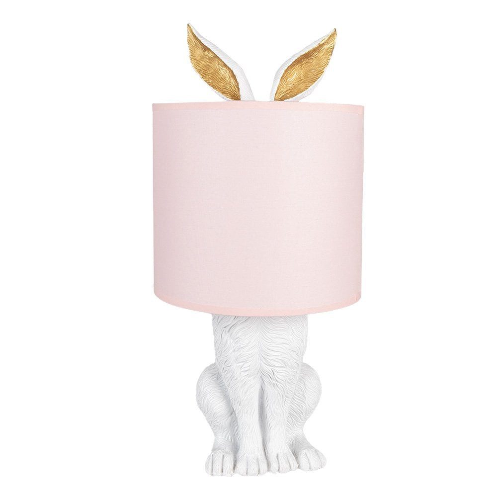 Clayre & Eef Nachttischlampe Verspielte Tischlampe Hase mit Schirm schwarz-rosa 20x43 cm