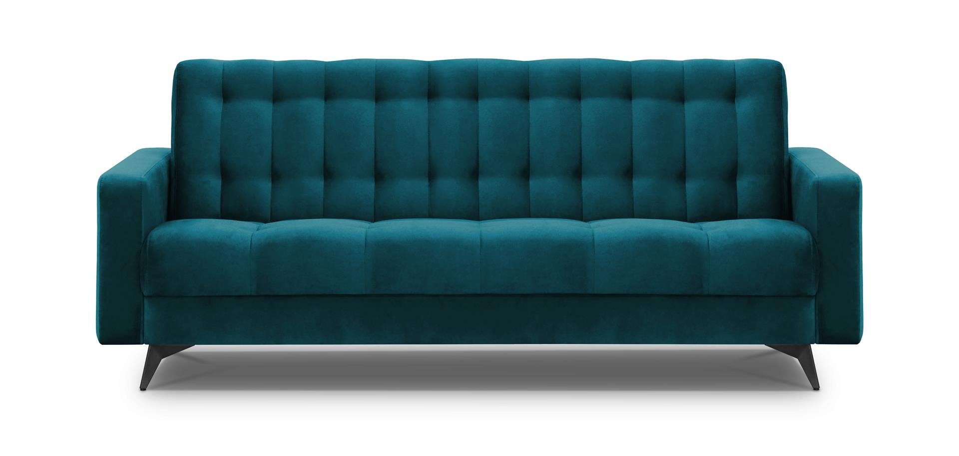 Beautysofa Schlafsofa Velour, GRETA Schlaffunktion, Couch Sofa für Polstersofa BIS, Bettkasten, Wohnzimmer, Marine