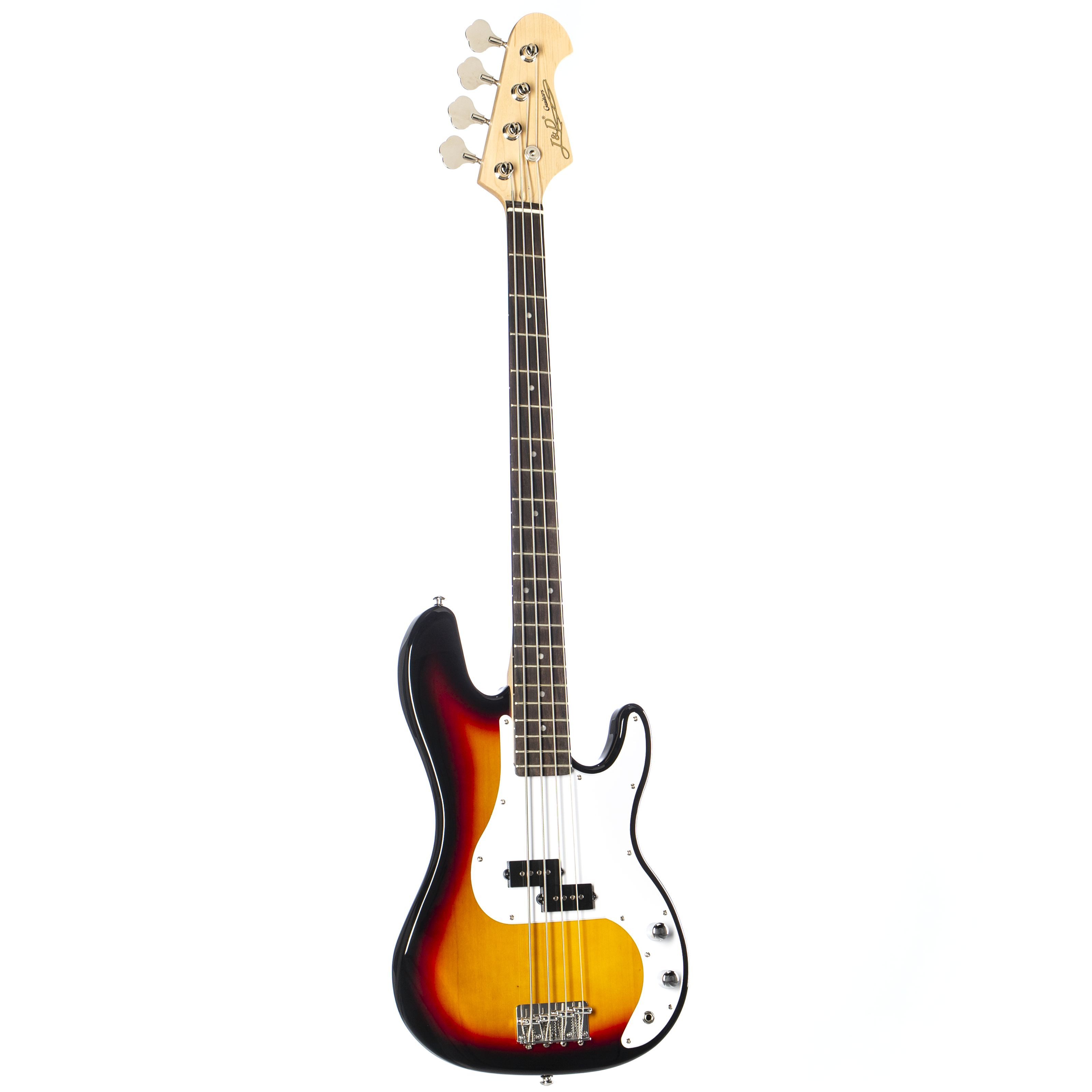 J & D E-Bass, PB 3-Tone Sunburst Anfänger E-Bass mit Split-Coil Pickup und bequemem Hals, Электрические басы, 4-Saiter Электрические басы, PB 3-Tone Sunburst, Anfänger E-Bass, Split-Coil Pickup