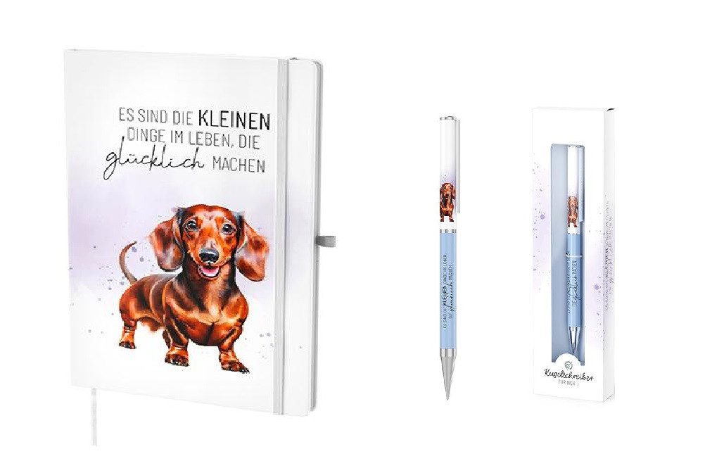 La Vida Tasse LA VIDA A5 Notizbuch Lucky Friends Dackel mit 1 x Kugelschreiber, Papier