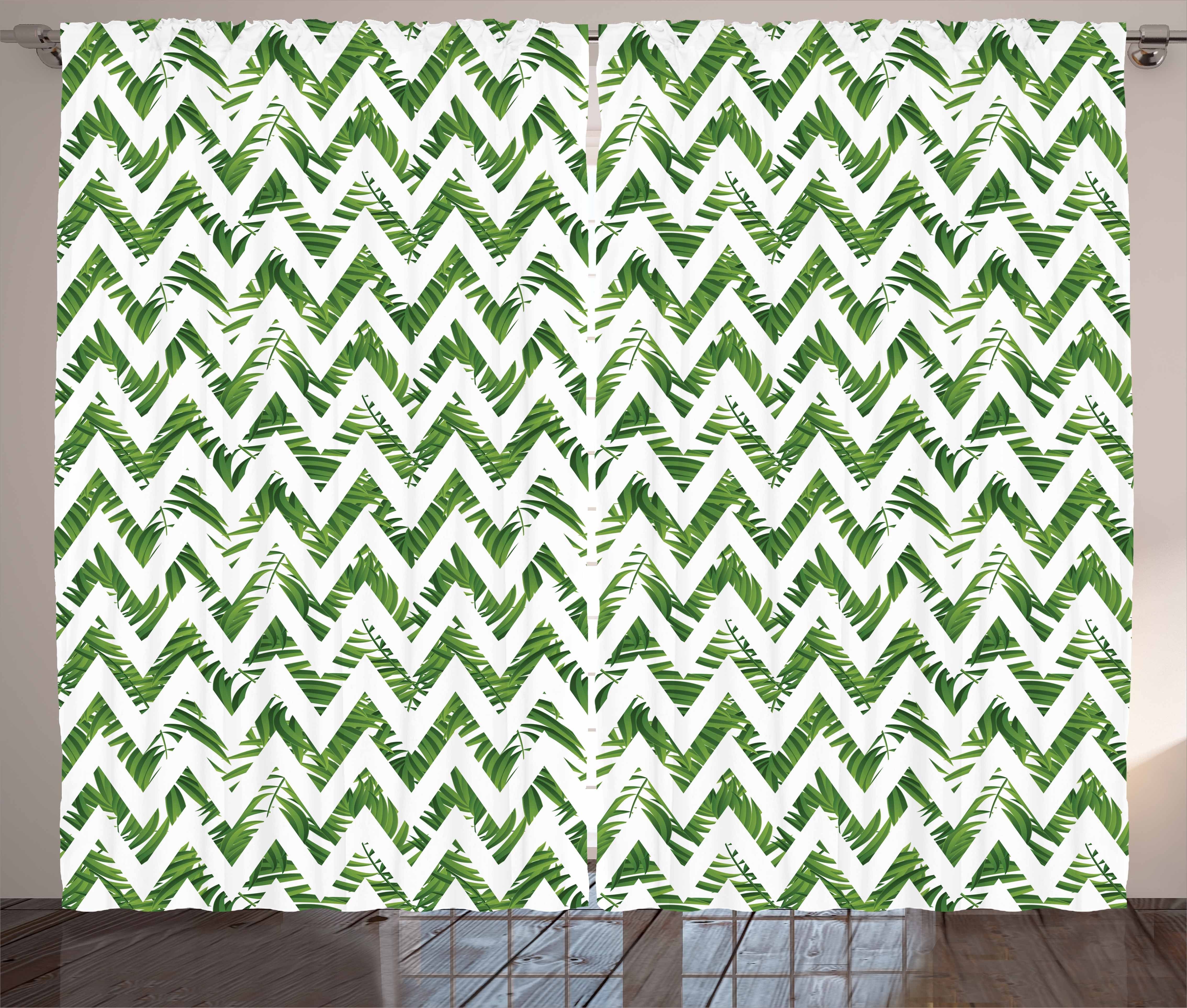 Gardine Schlafzimmer Kräuselband Vorhang mit Schlaufen und Haken, Abakuhaus, Palmblatt Chevron-Motiv