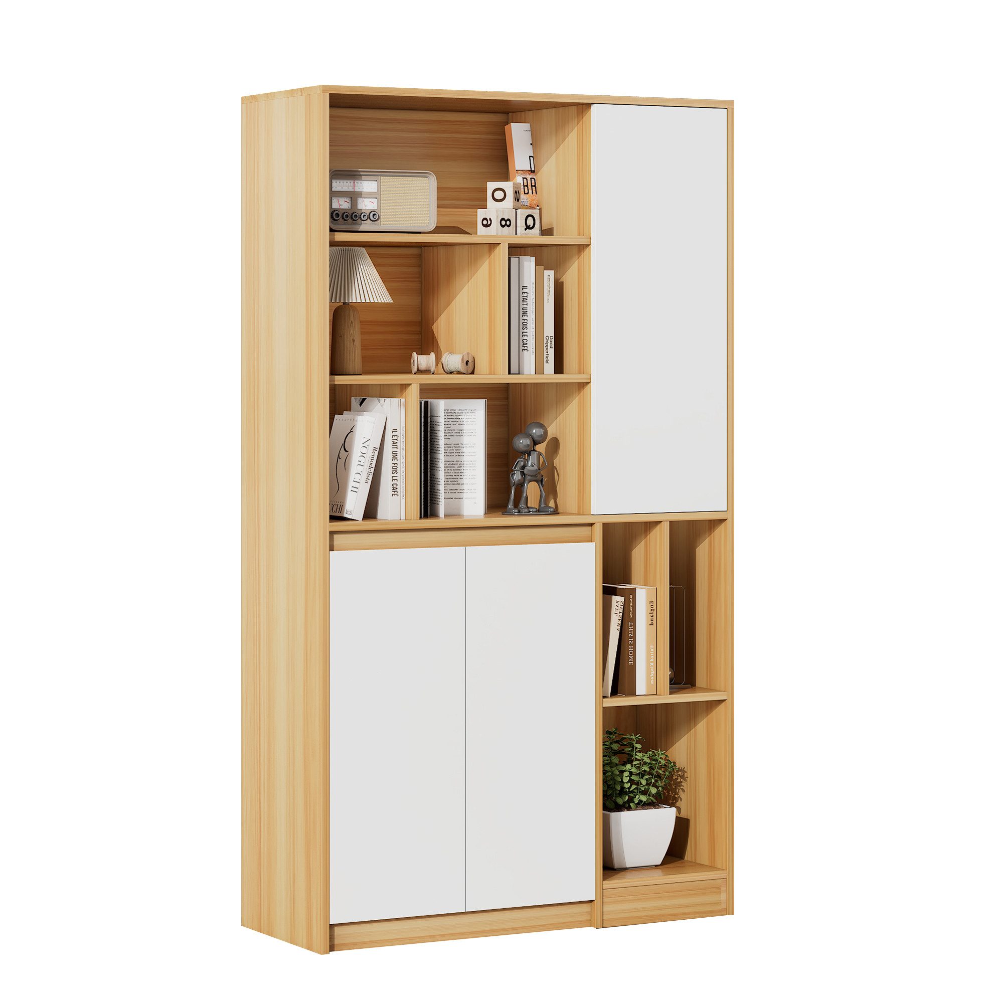 Bücherregal Moderner Bücherregal mit 3 Türen und verstellbaren Regalböden
