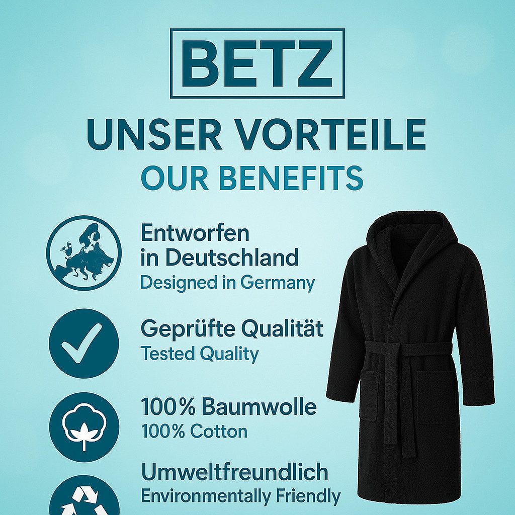 Betz Bademantel Saunamantel mit Kapuze für Herren und Damen FULDA, Wadenlang, 100% Baumwolle, Kapuze, Gürtel