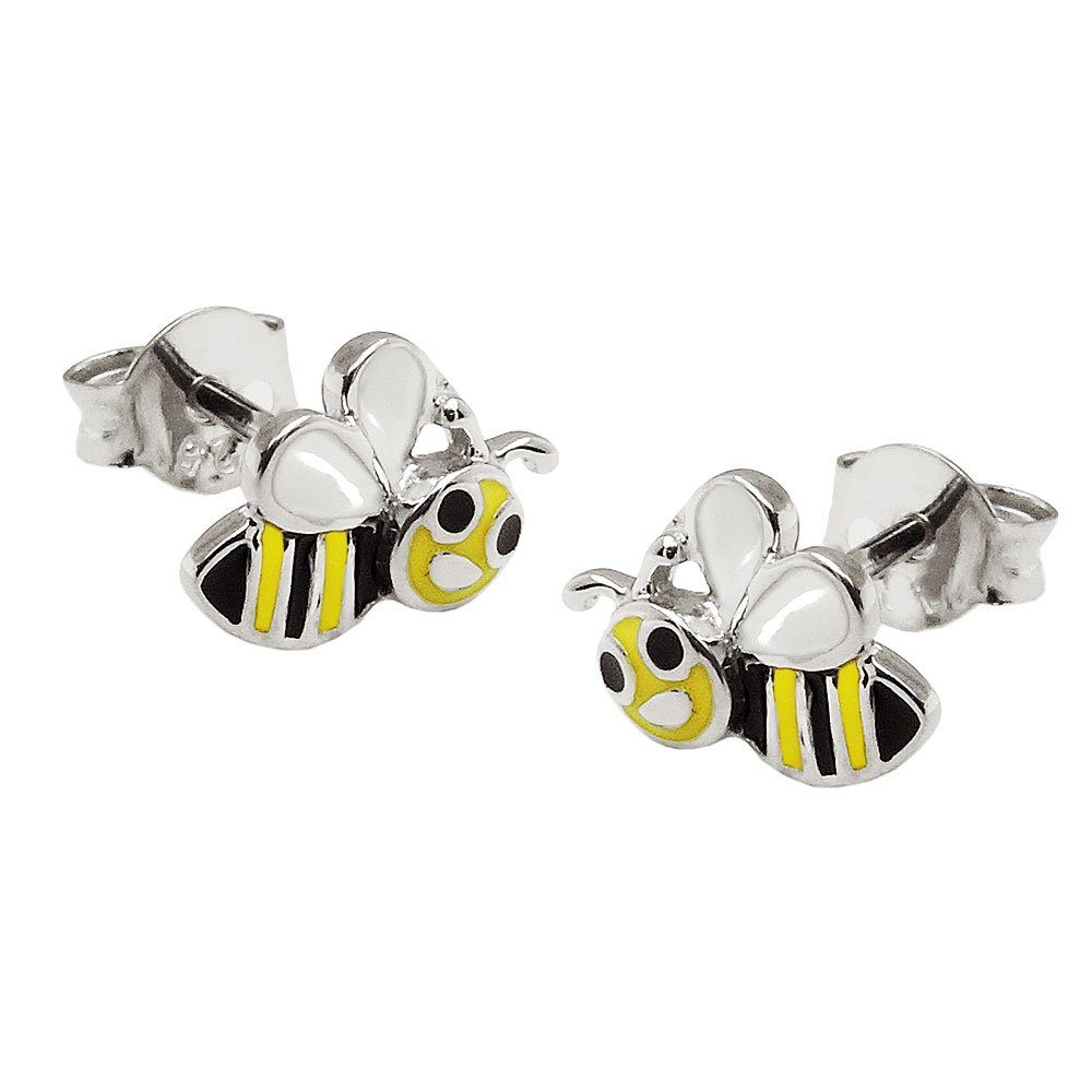 Gallay Paar Ohrstecker Mädchen Ohrringe 6 x 9 mm Bienen emailliert Silber 925 (inkl. Schmuckbox), Silberschmuck für Kinder | Ohrstecker
