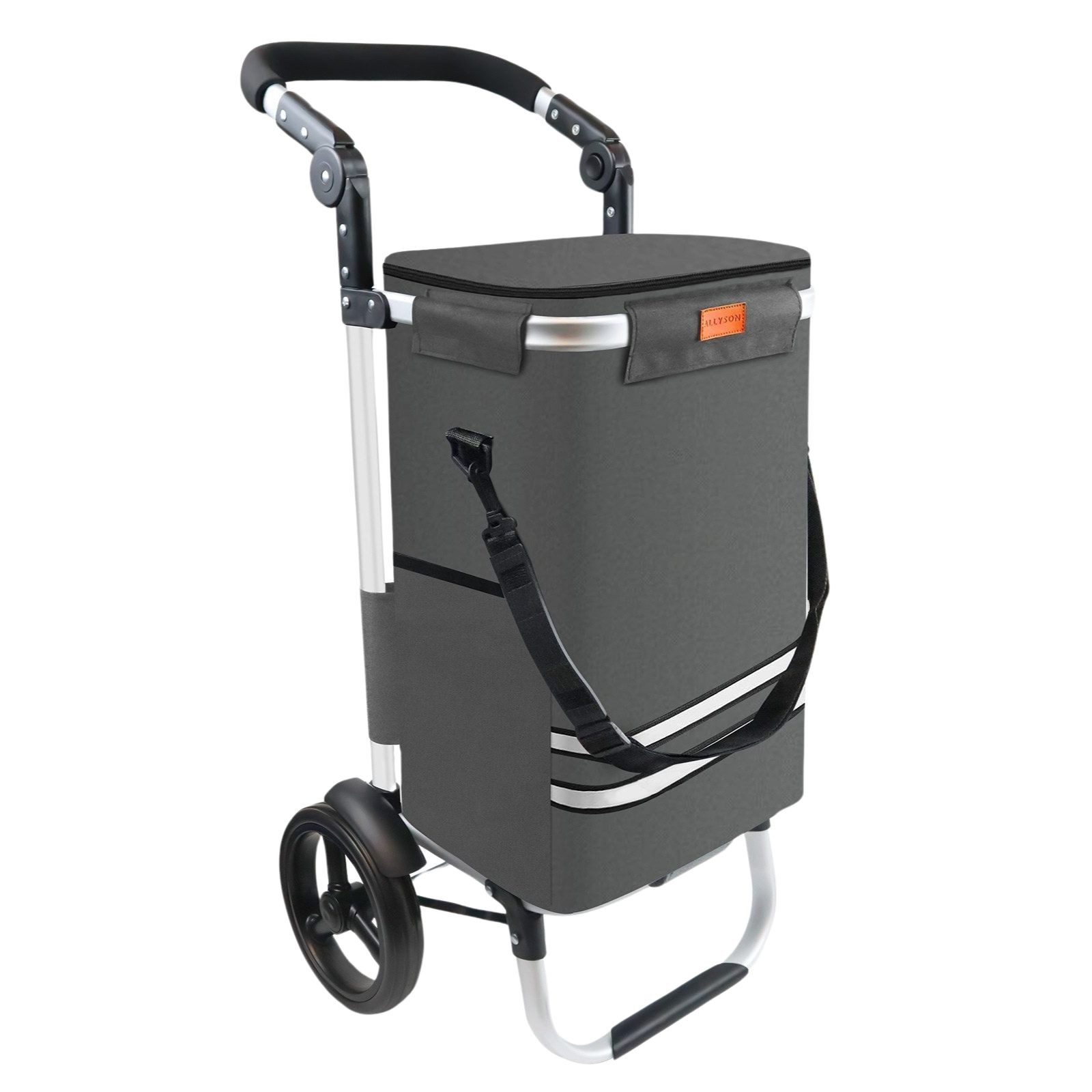 Allyson® Einkaufstrolley Klappbar Mit Reflektoren & Kühltasche, Einkaufswagen 45L Kapazität, Wetterfester Shopping Trolley, Treppensteiger Trolley Mit Geräuschlosen Rädern & Abnehmbarer Tasche - Blau