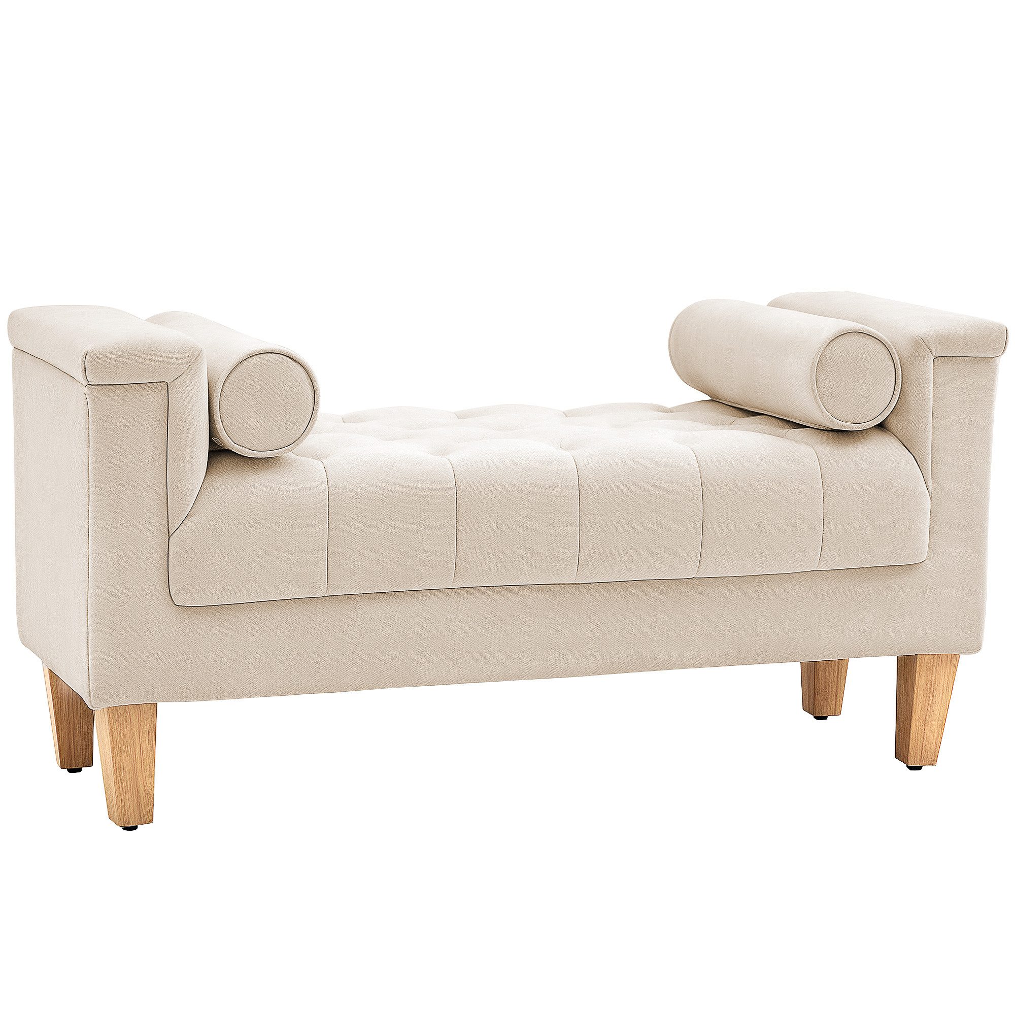 HOMCOM Polsterbank Sitzbank mit Chenille-Bezug, Armlehne, Bettbank (Bettbank, 1-St., Schuhbank), für Schlafzimmer, Wohnzimmer, Flur 115 x 44 x 58 cm Beige – Bild 2 von 5