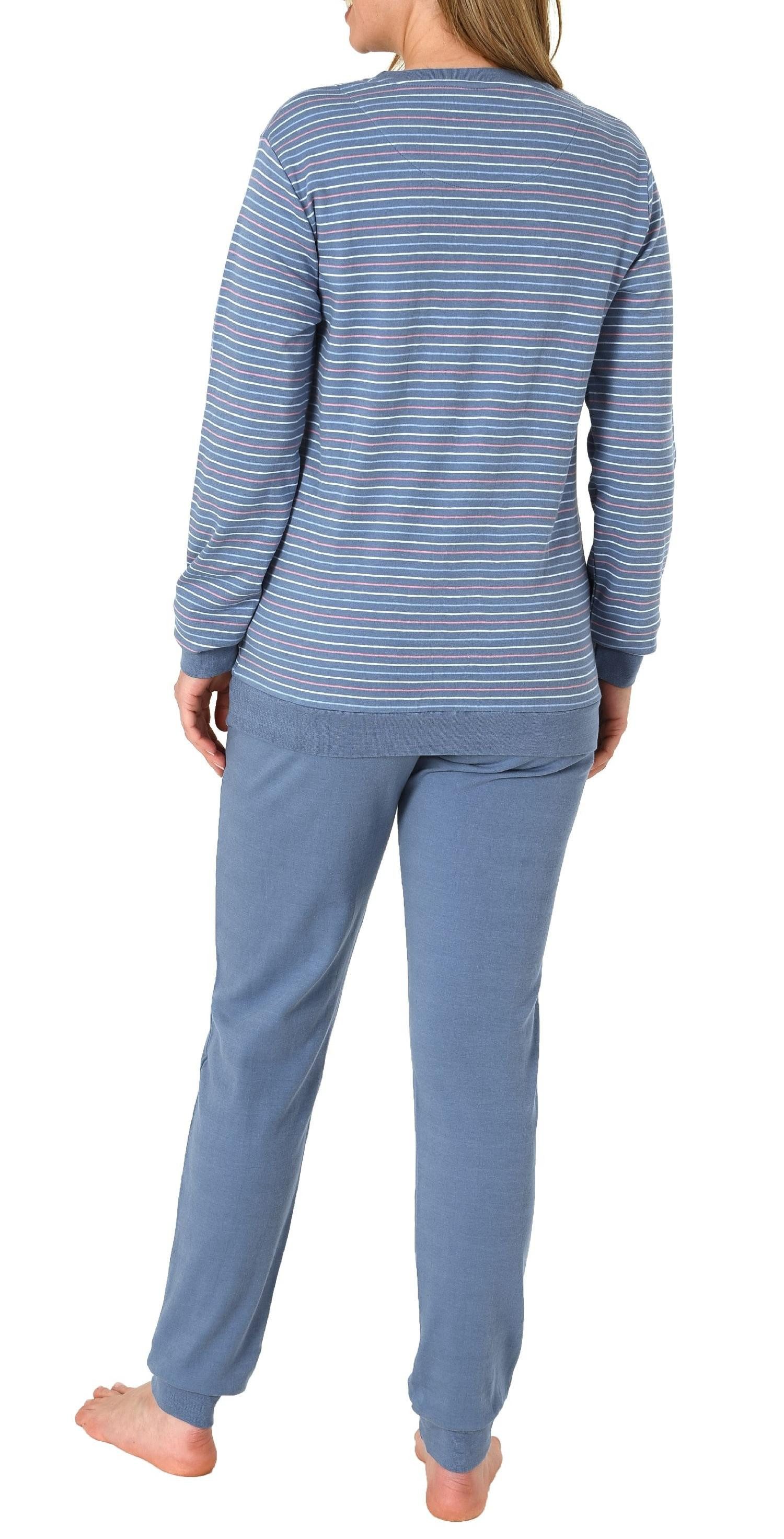 Normann Pyjama Kuscheliger Interlock Damen Schlafanzug mit Bündchen in Streifenoptik – Bild 4 von 5