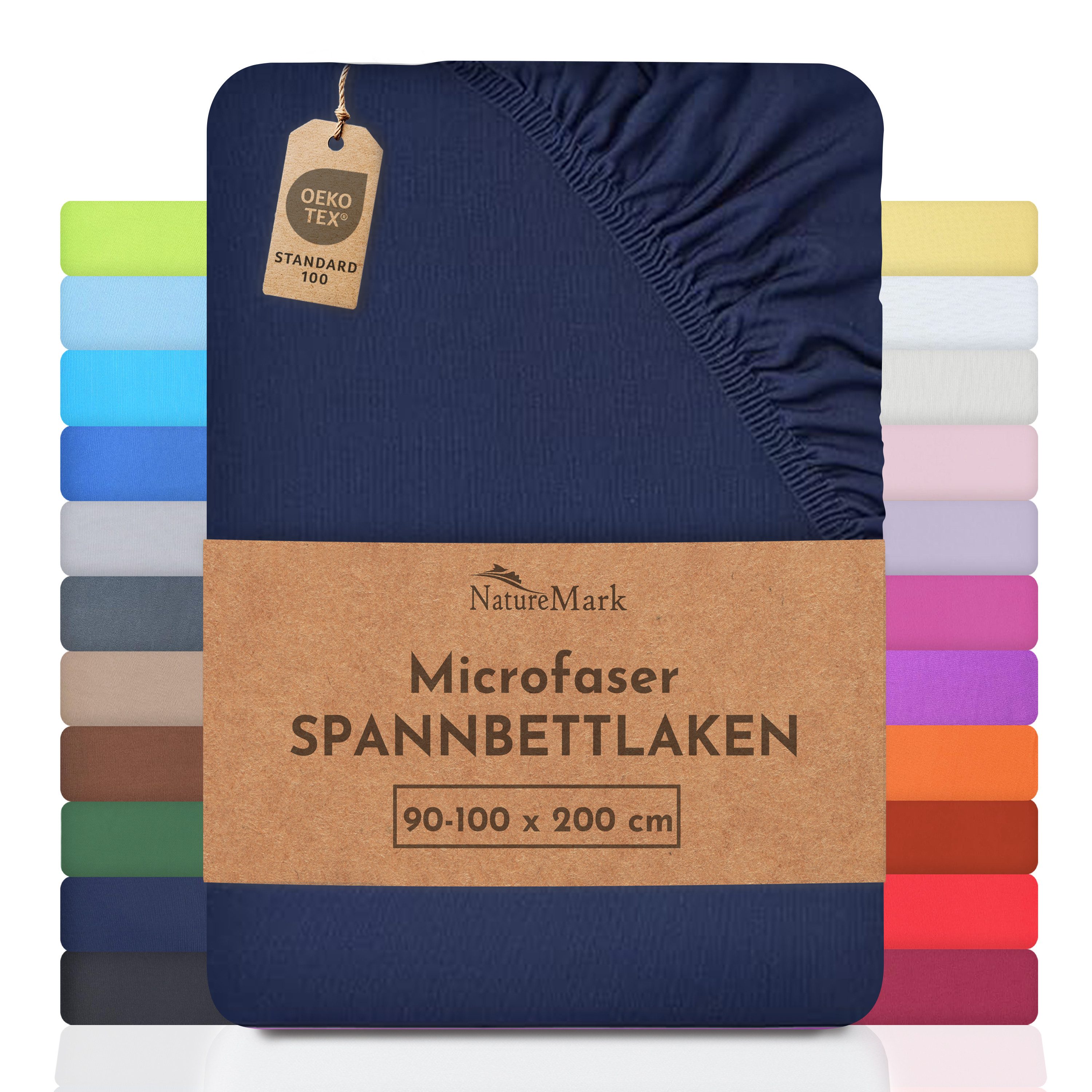 NatureMark Spannbettlaken Mikrofaser Spannbetttuch, Polyester, Gummizug: rundum, viele Größen und Farben Markenware, 90x200cm, Navy blau