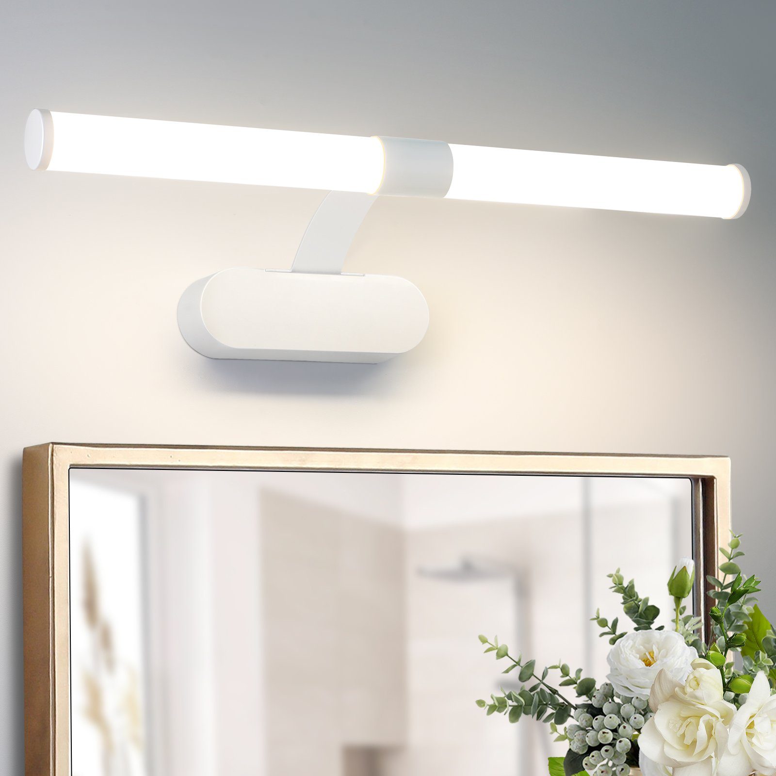 Neutralweiß, LED integriert, für Nettlife Schwarz Wandlampe Spiegellampe Keller Spiegelleuchte fest Badschrank, 40cm Wandleuchte Badezimmer Wasserdicht Badlampe, Badleuchte Küche 6W, Bad IP44, LED