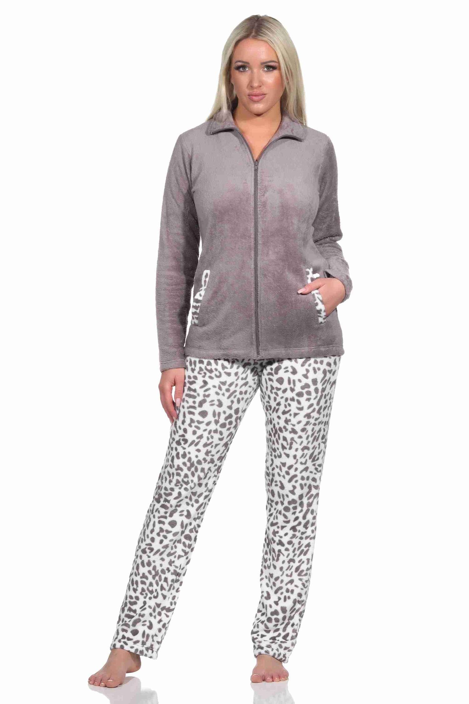 Normann Relaxanzug Damen Hausanzug Homewear aus Coralfleece im Animal Look