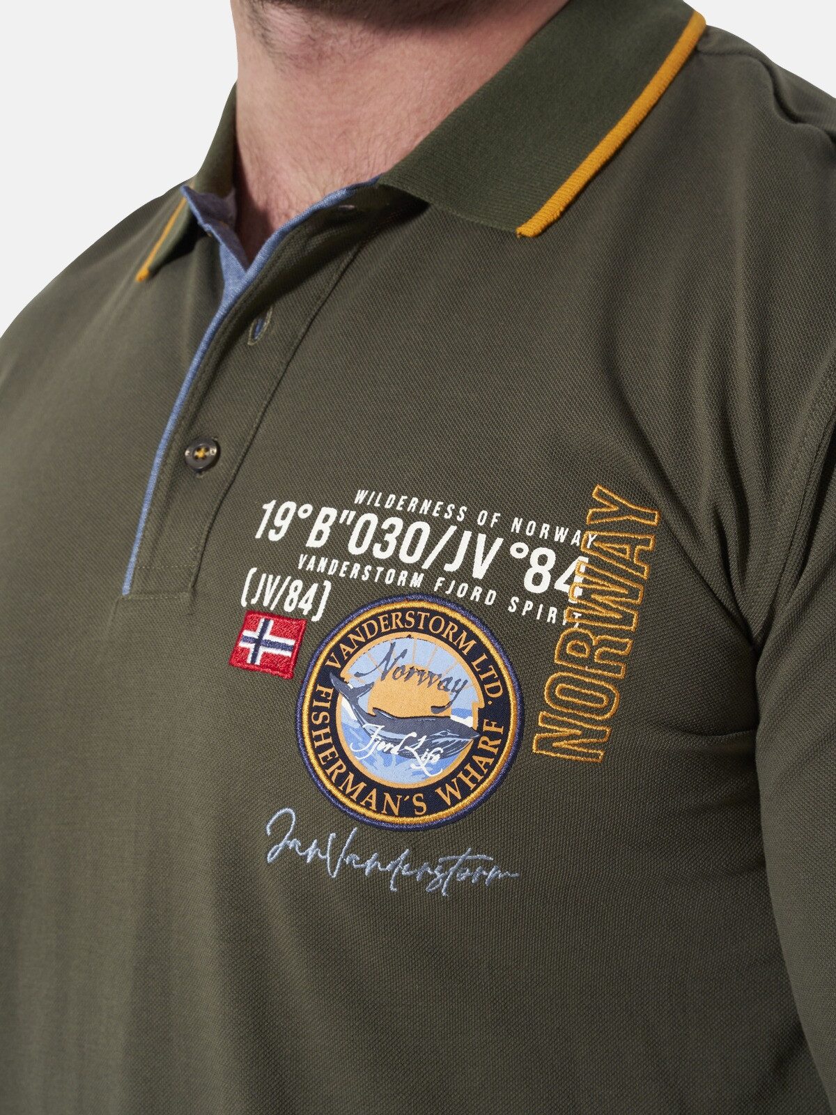 Jan Vanderstorm Langarm-Poloshirt LOKI mit Flachstrickkragen – Bild 4 von 5