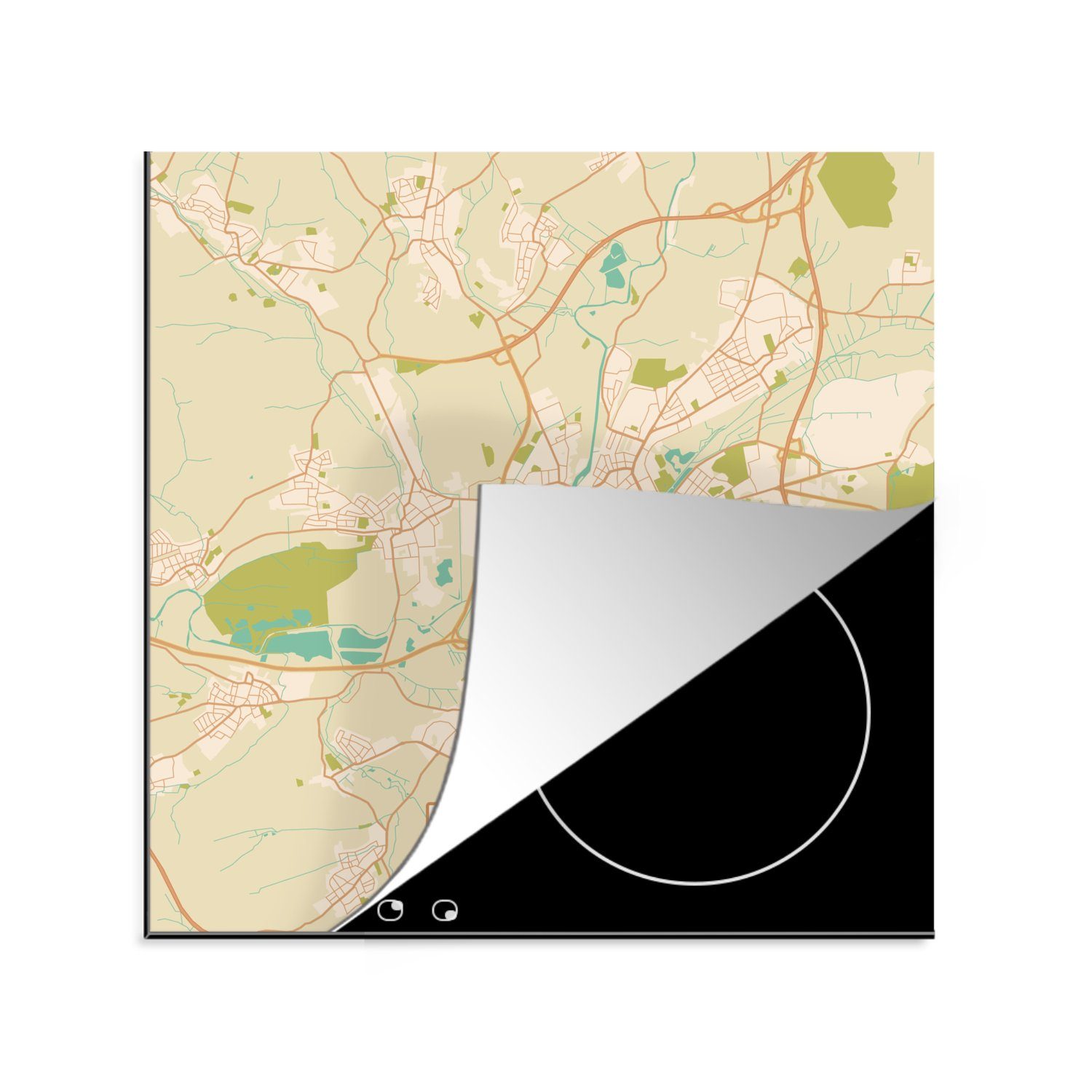 MuchoWow Herdblende-/Abdeckplatte für Stadtplan, küche - 78x78 - Gieben Vintage Arbeitsplatte - - Karte (1 cm, Ceranfeldabdeckung, tlg), Vinyl, Karte