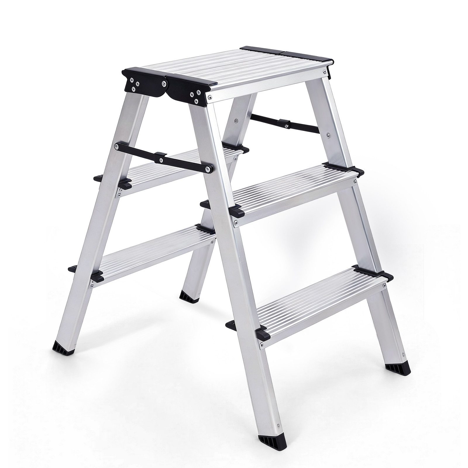 Sekey Trittleiter 2/3 stufen klappbar alu, Trittleiter aluminium, bis 150kg belastbar, Aluleiter für Zuhause, Küche & Garten