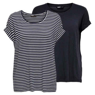 ONLY T-Shirt Damen Top MOSTER Regular Fit (2-tlg) Basic Kurzarm Tee Shirt mit Rundhalsausschnitt