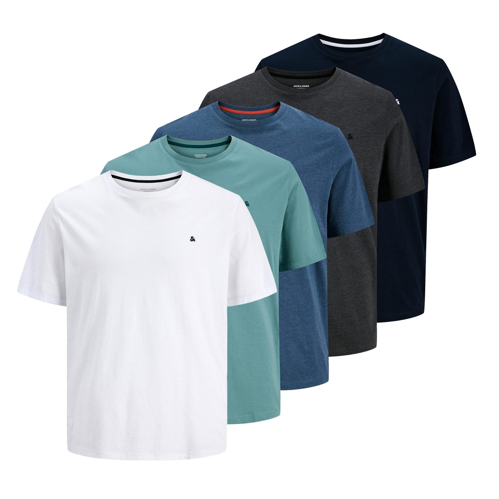 Jack & Jones T-Shirt 5er Pack Paulos Tee SS Crew Neck mit kleiner Stickerei günstig online kaufen